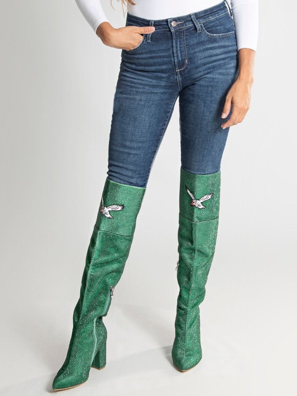 BNT Philadelphia Eagles Crystal Over the Knee Boot